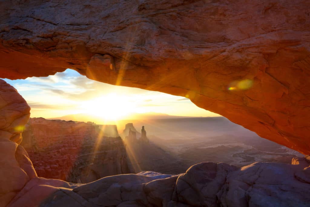 Sunrise at Mesa Arch in Canyonlands National Park near Moab, Utah, USA