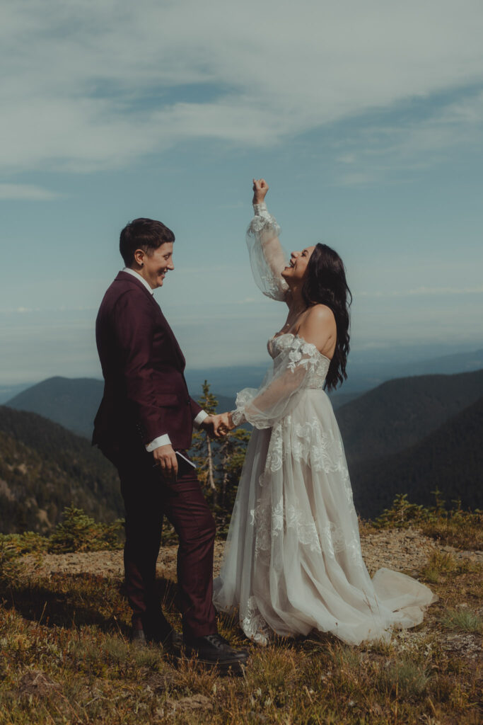 A LGBTQIA+ couple having an OLYMPIC NATIONAL PARK Elopement